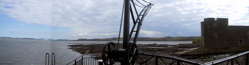 View from Blackness Castle, showing the Forth Road Bridge in the distance