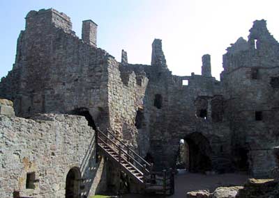 Courtyard and Great Hall up the stairs to the left