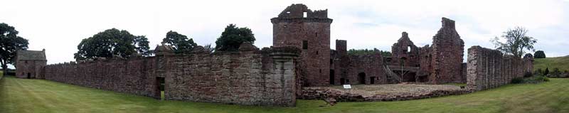 Broad view of Edzell Castle with its summer house, walled garden, tower house and later ranges